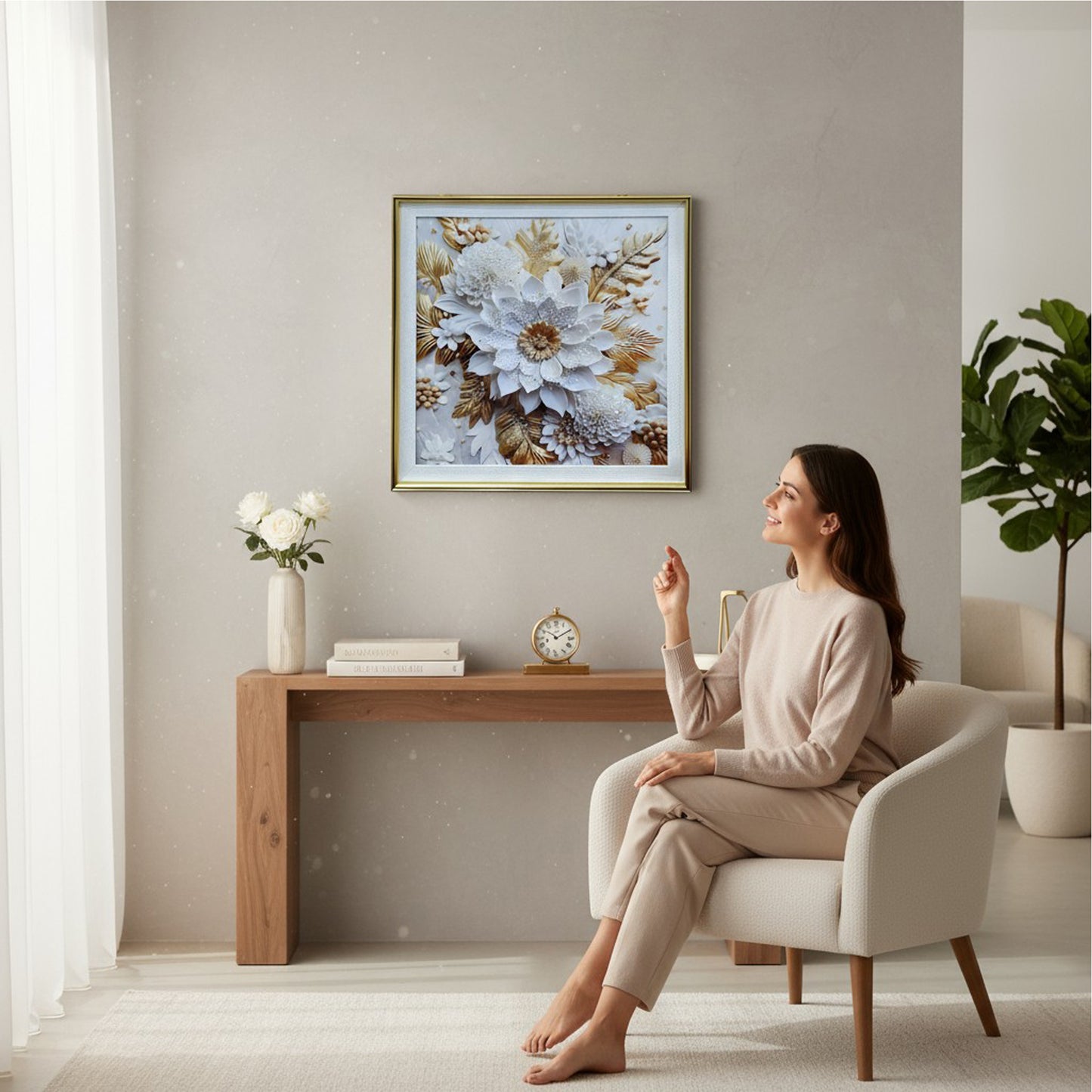 Square Floral Painting Frame Multicoloured