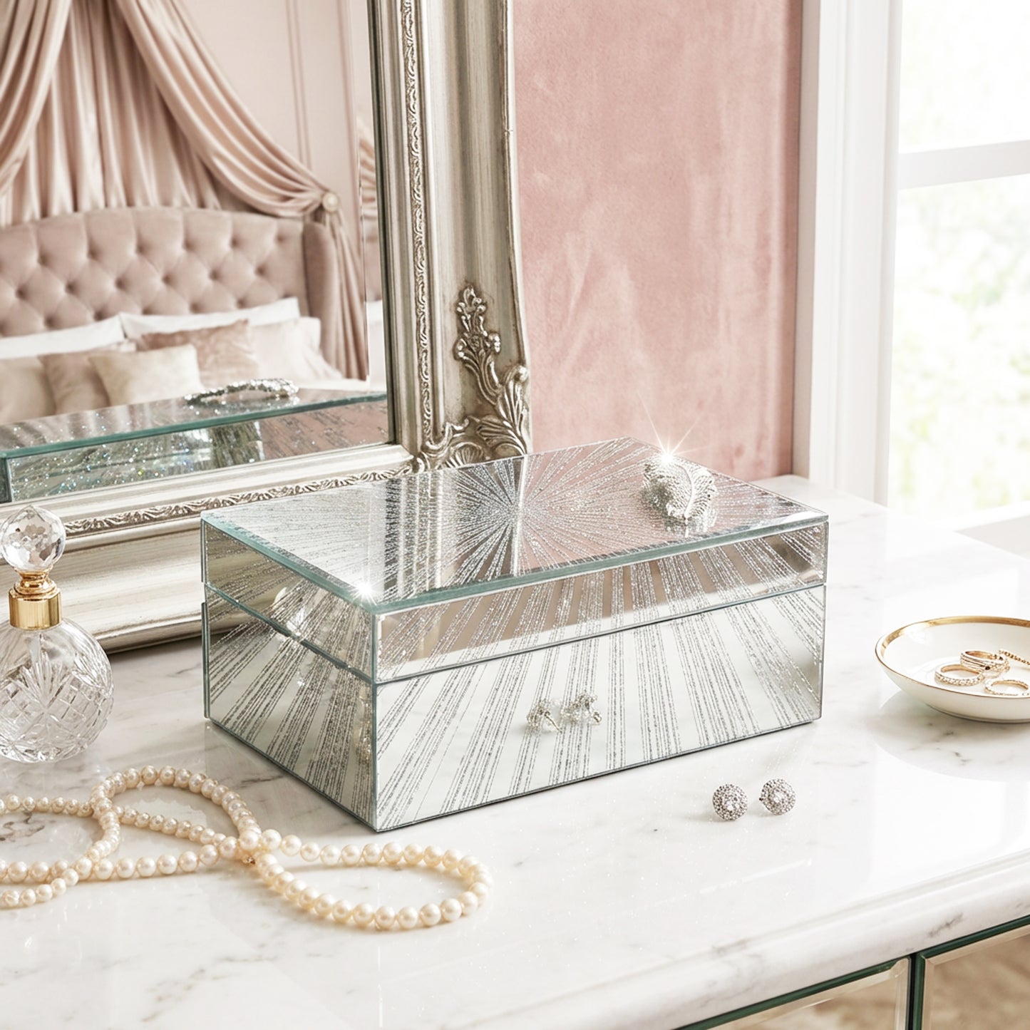 Starburst Design Jewellery Box Silver
