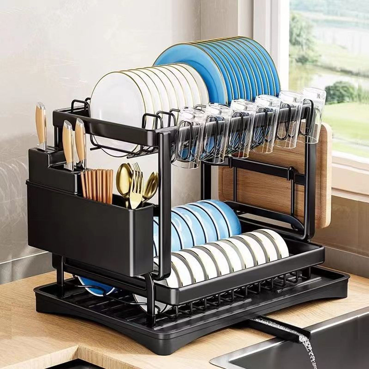 TC Kitchen Dish Rack Multifunction - Black