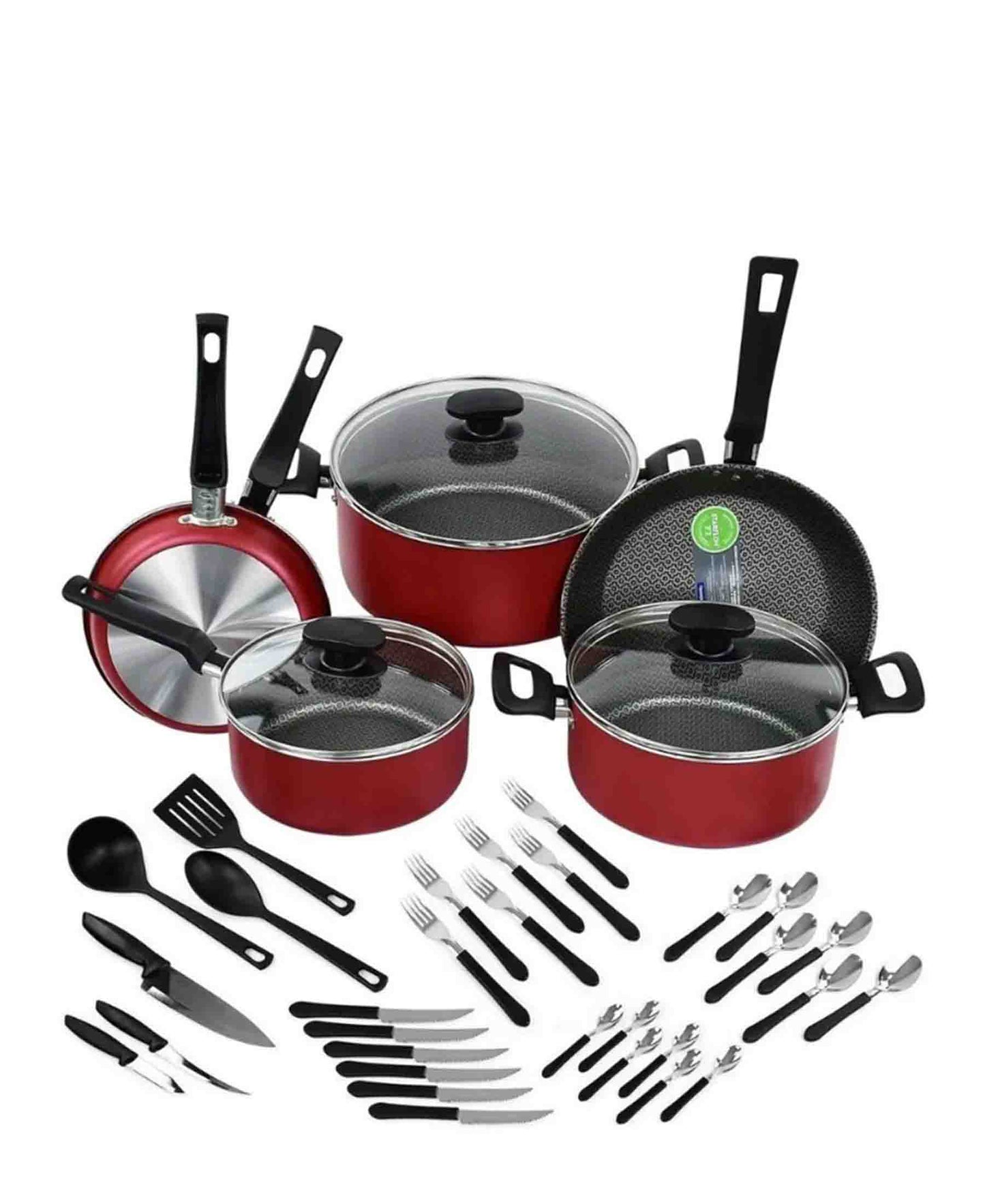 Tramontina 38 Piece Non-Stick Bordo Cookware Set - Red & Black