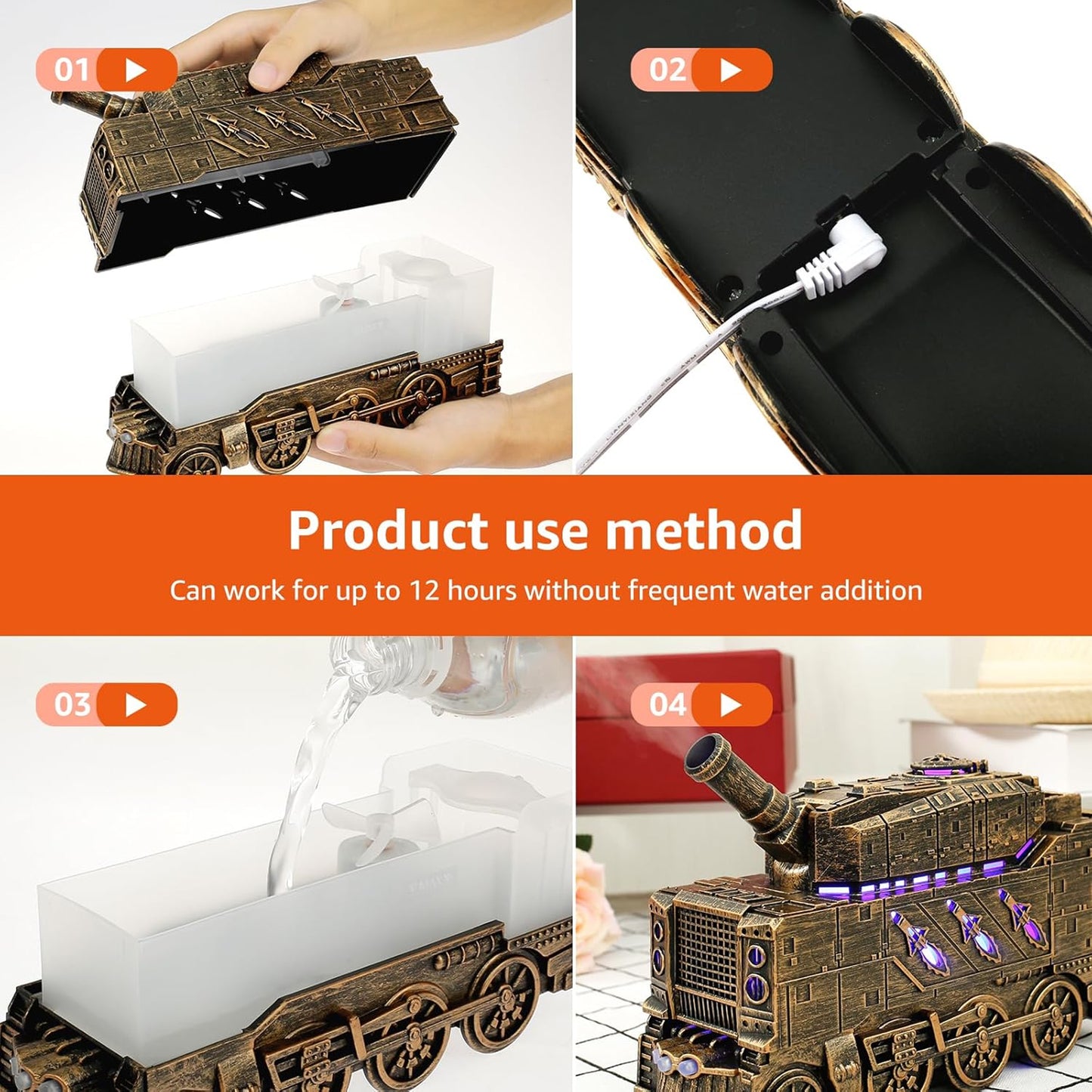 Tank Humidifier with 300ml Essential Oil Diffuser Gold