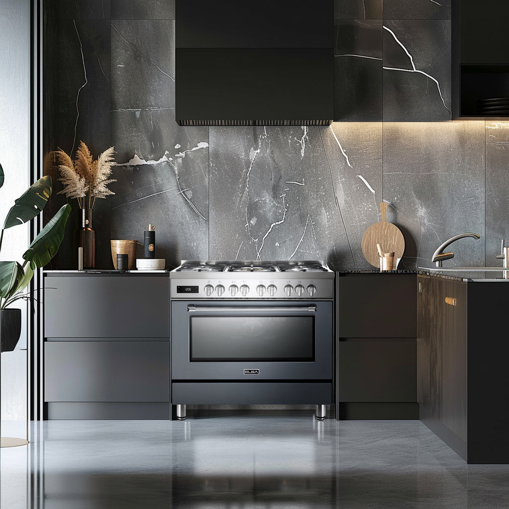 Elba Excellence 90cm 5 Burner Gas Cooker With Electric Oven - Slate Grey + FREE TOTAI HEATER