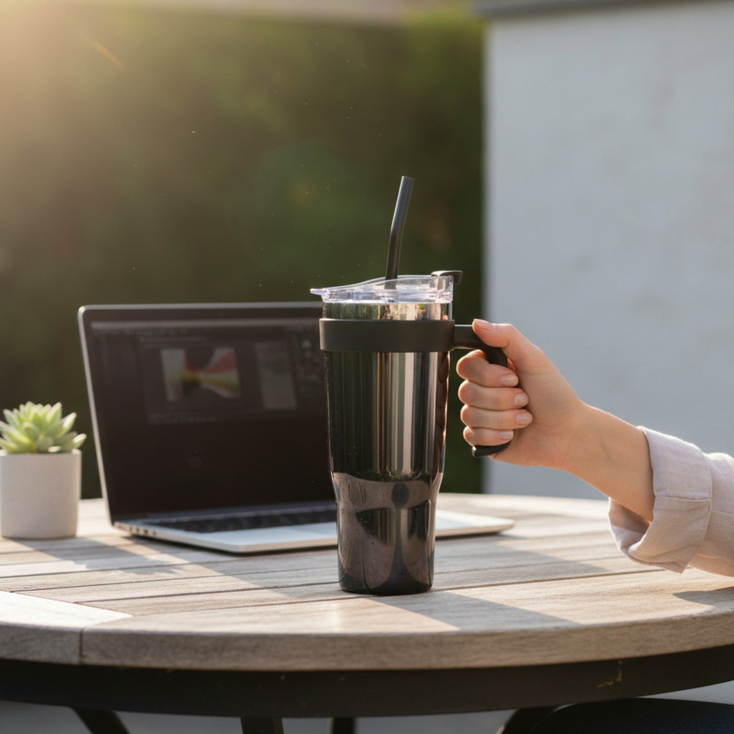 1.2Lt Shiny Stainless Steel Flask Black