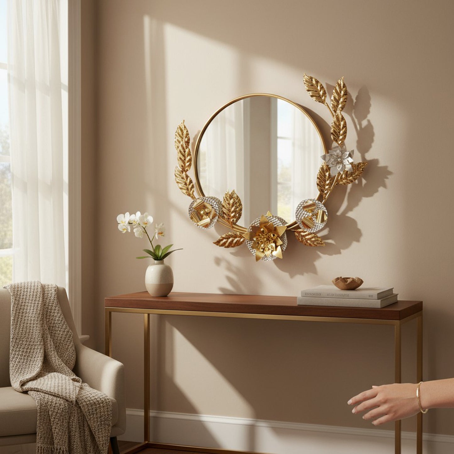 Urban Decor Leaf & Flower Design Wall Mirror Gold