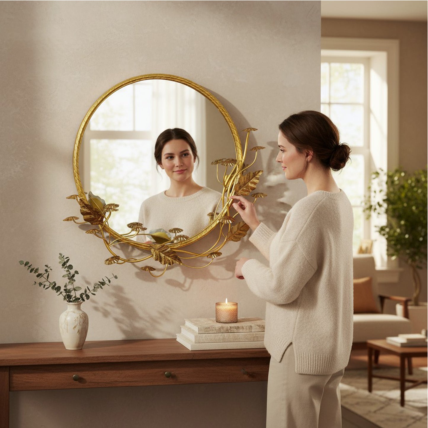 Urban Decor Leaf Design Wall Mirror Gold