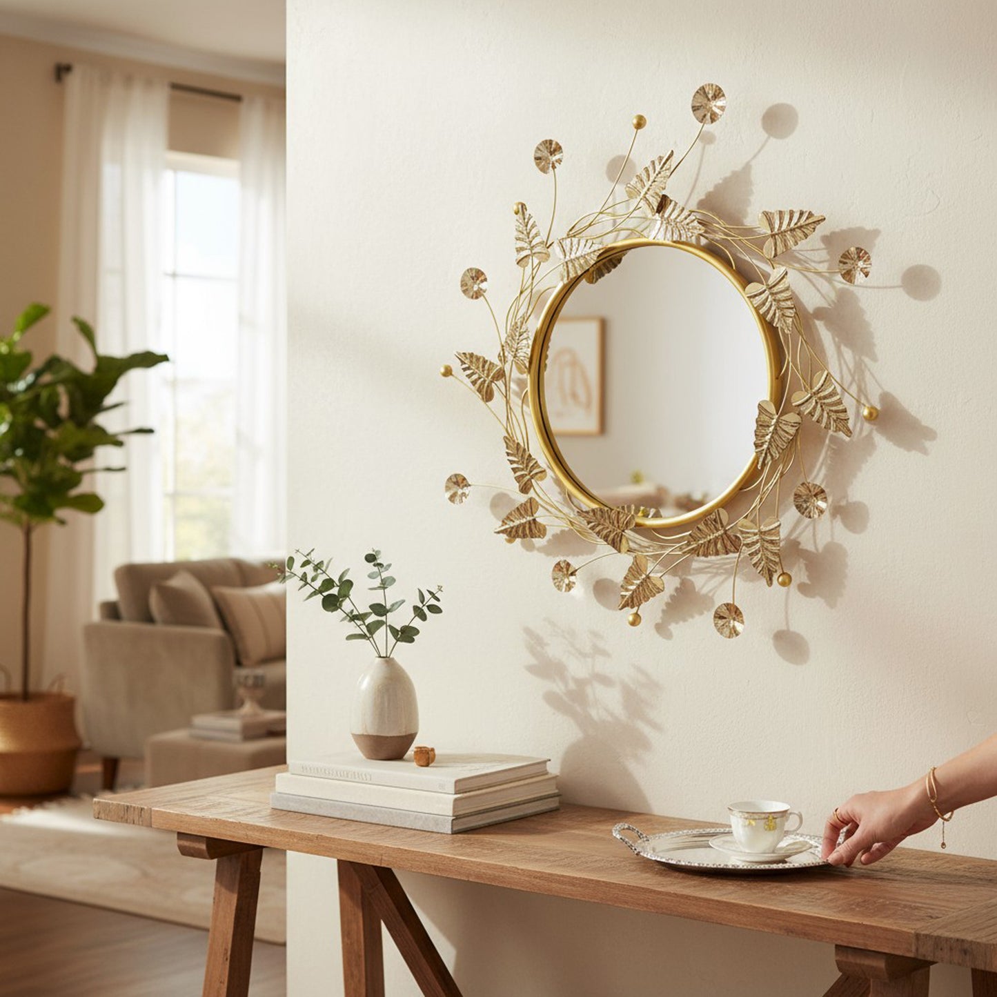 Urban Decor Webbed Leaf Design Mirror