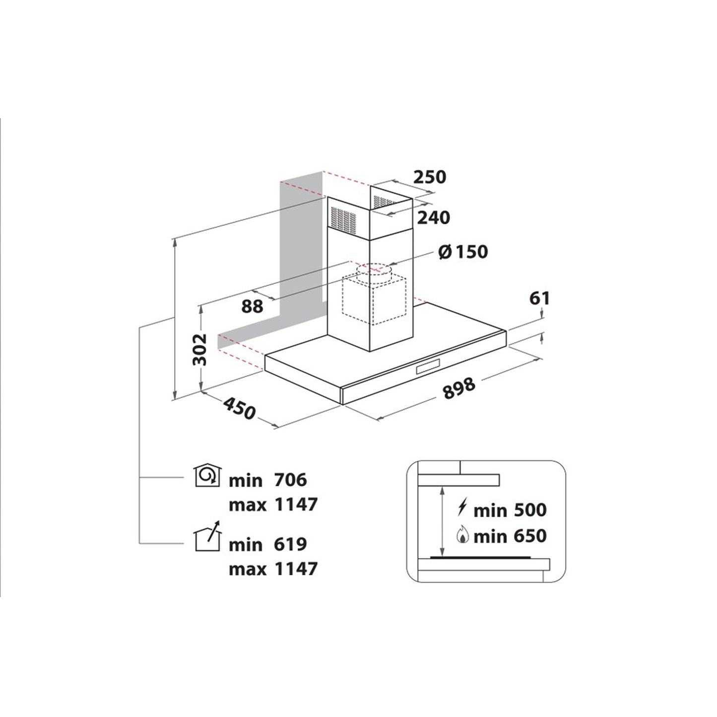 Whirlpool 90cm 6th Sense Wall Mounted Cooker Hood Stainless Steel