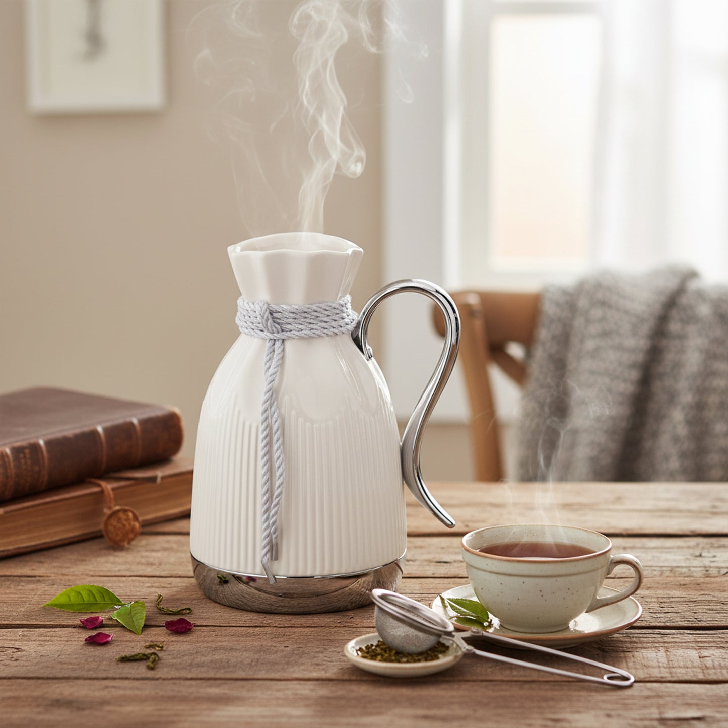 Tea Thermos White & Silver