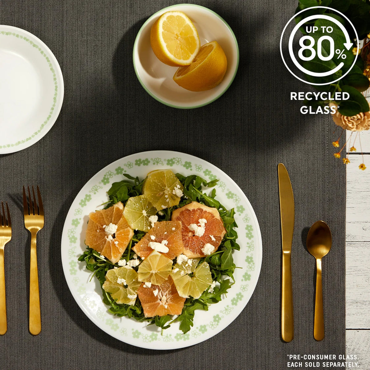 Corelle Spring Blossom Green 18 Piece Dinner Set White