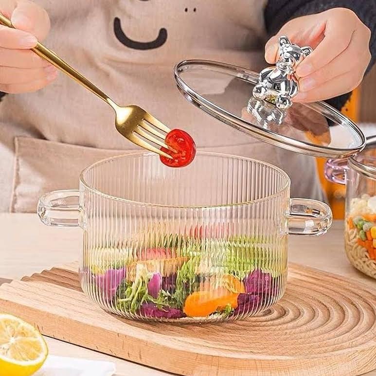 Borosilicate Glass Fluted Stovetop Pot Clear