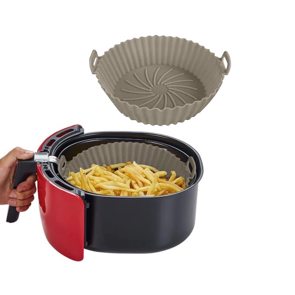 Kitchen Life 2 Piece Silicone Round Air Fryer Liner Set Grey & Red