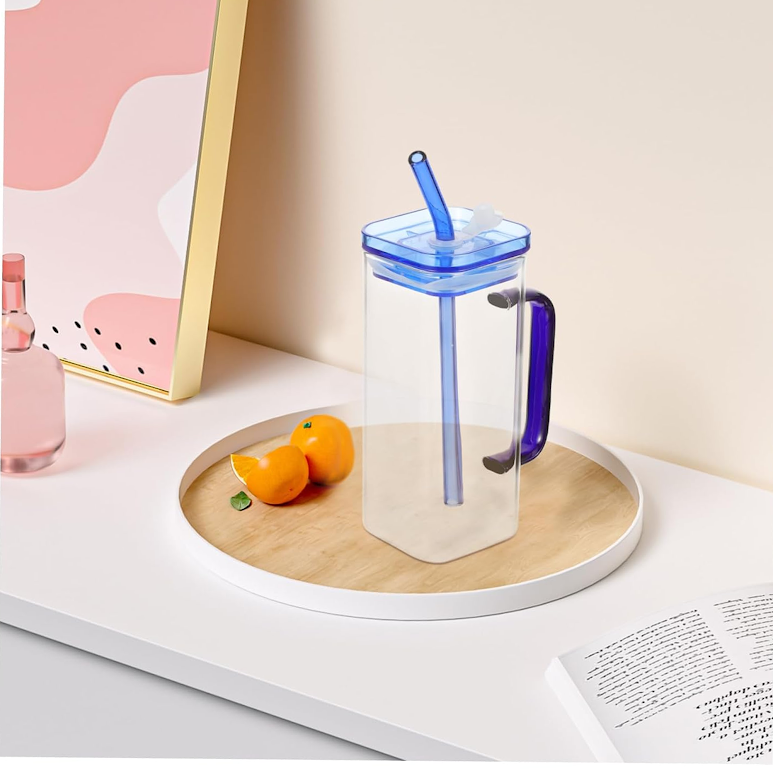 Borosilicate Glass 300ml Cup Clear & Blue