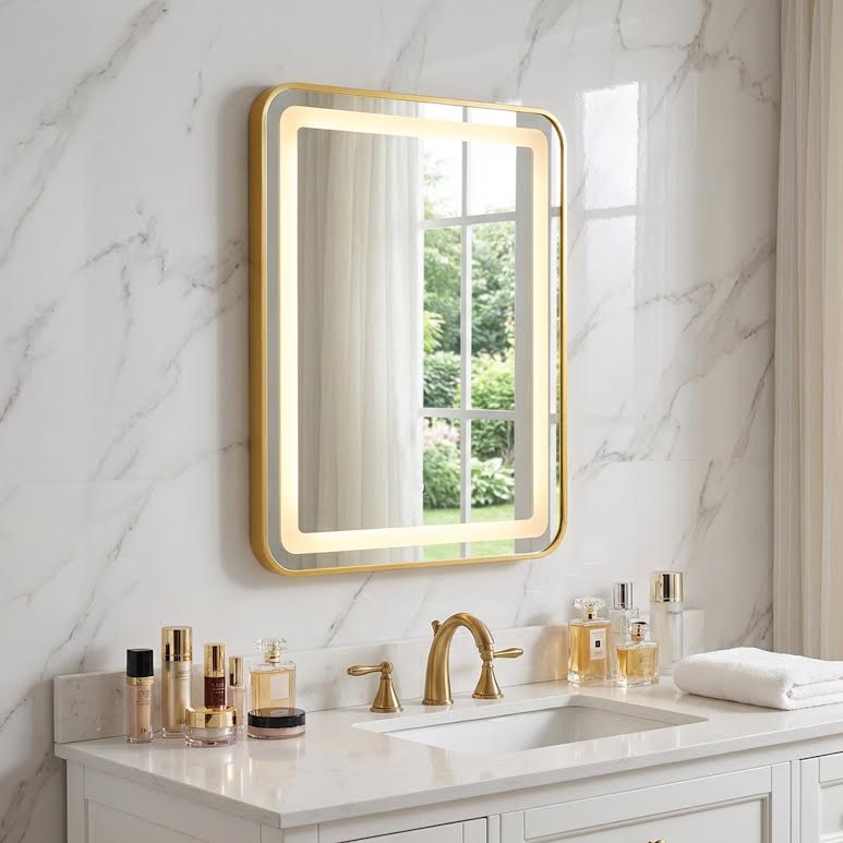 Square LED Mirror Gold
