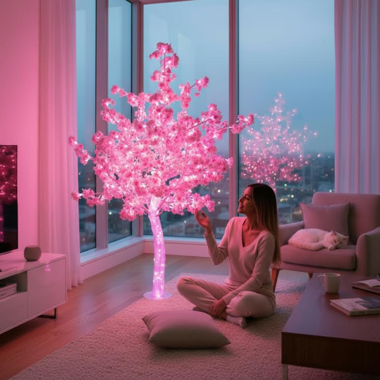 Large 1.8m LED Tree with Petals Pink