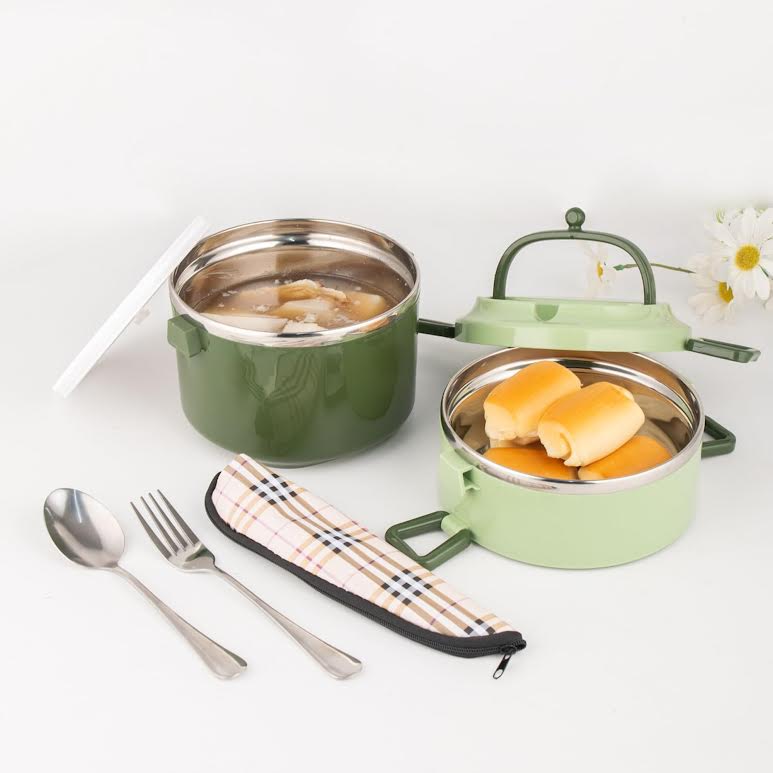 Stackable 2 Tier Lunch Box Green