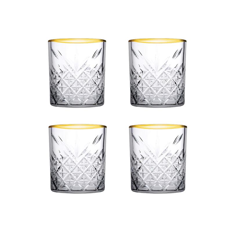 Pasabahce 4 Piece Timeless Whisky Glass Set - Clear with Gold Rim