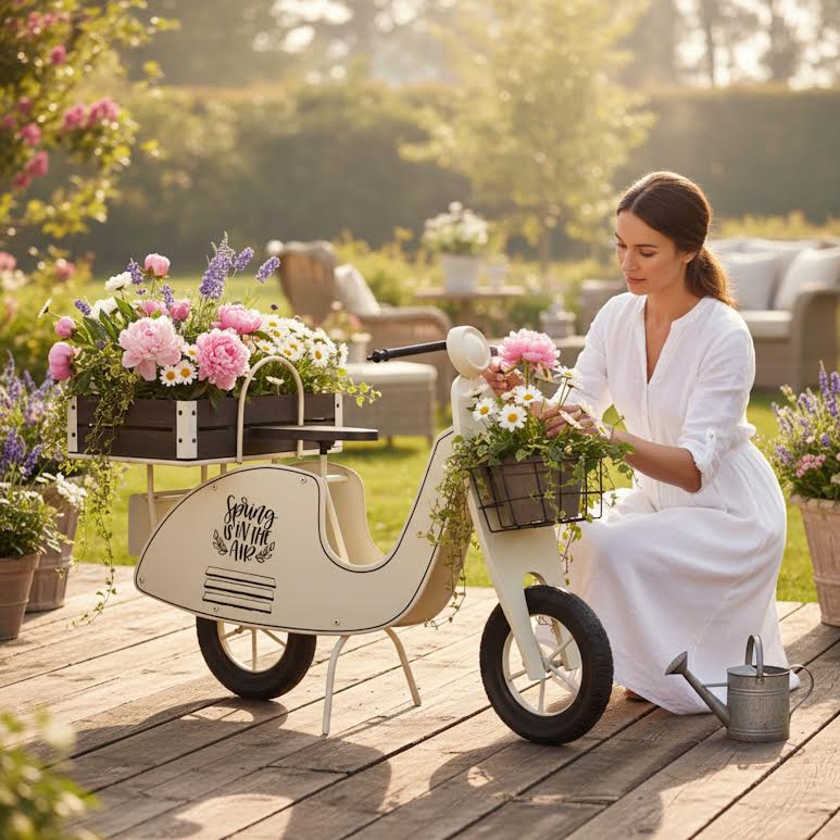 Motorcycle Design Planter Cream