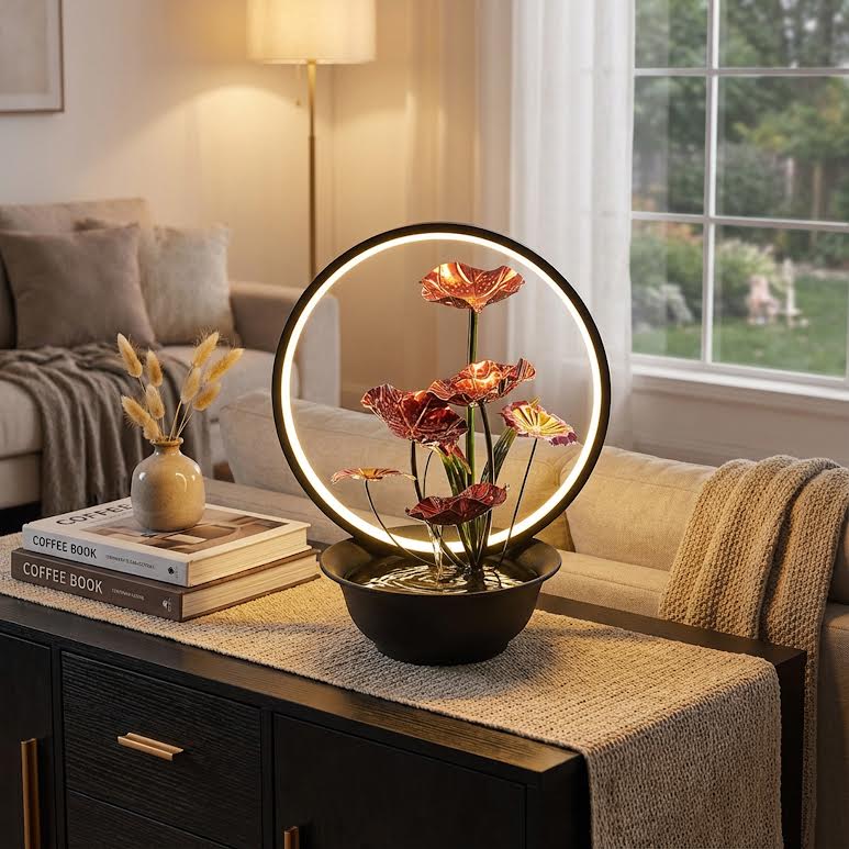 Water Feature with Rocks & LED Ring Multicoloured