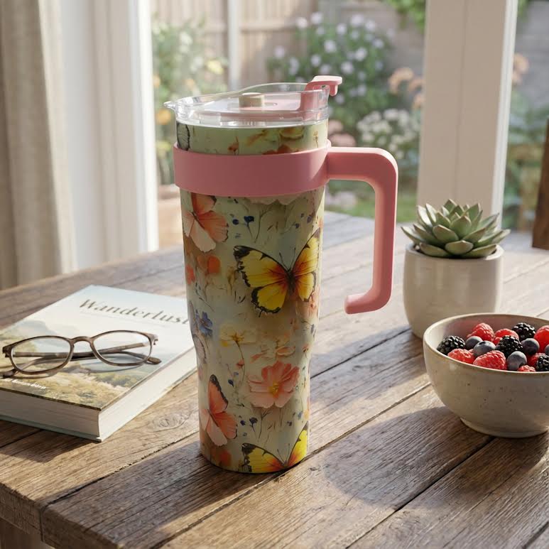 1.2Lt Stainless Steel Butterfly Design Flask Multicoloured