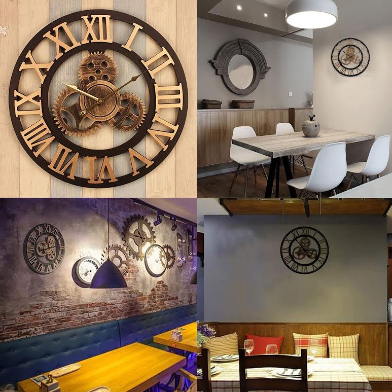 Vintage Industrial 40cm Silent Quartz Wall Clock Gold