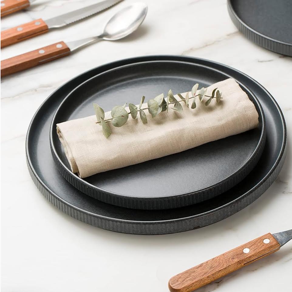 Kitchen Life Ceramic Ribbed Side Plate Charcoal