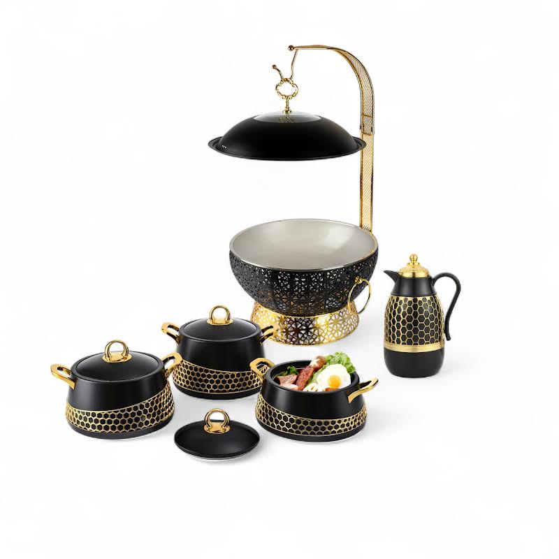 5 Piece Serveware Combo Black & Gold