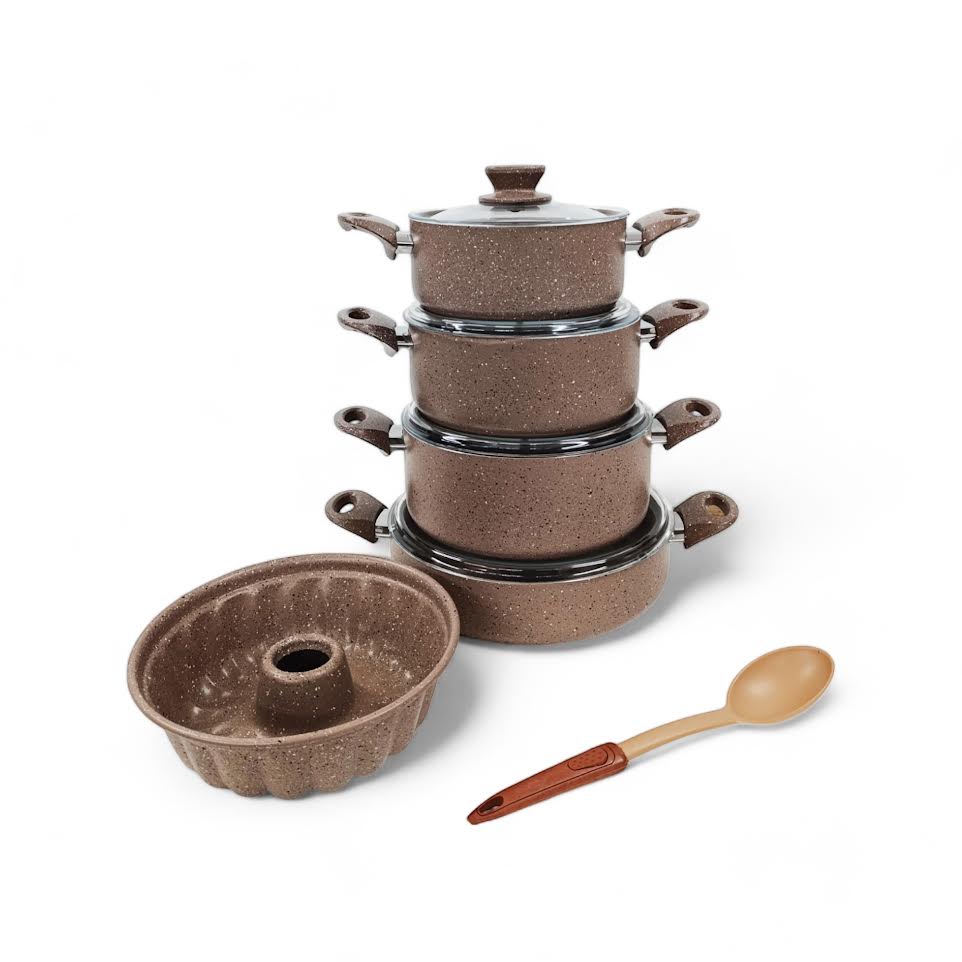 10 Piece Leydi Turkish Granite Pot Set Brown