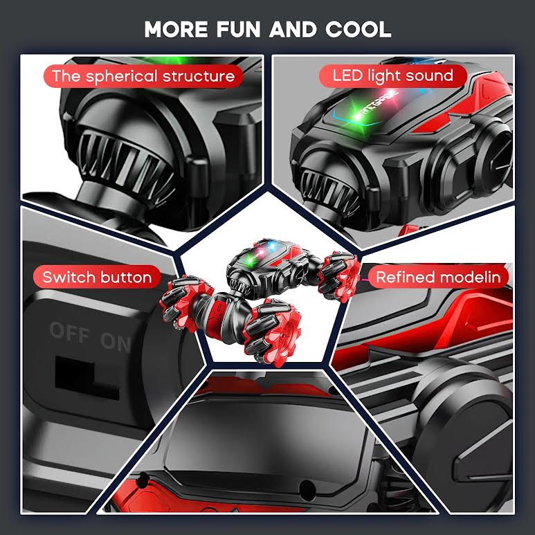 RC Stunt Car with Lights Black & Red