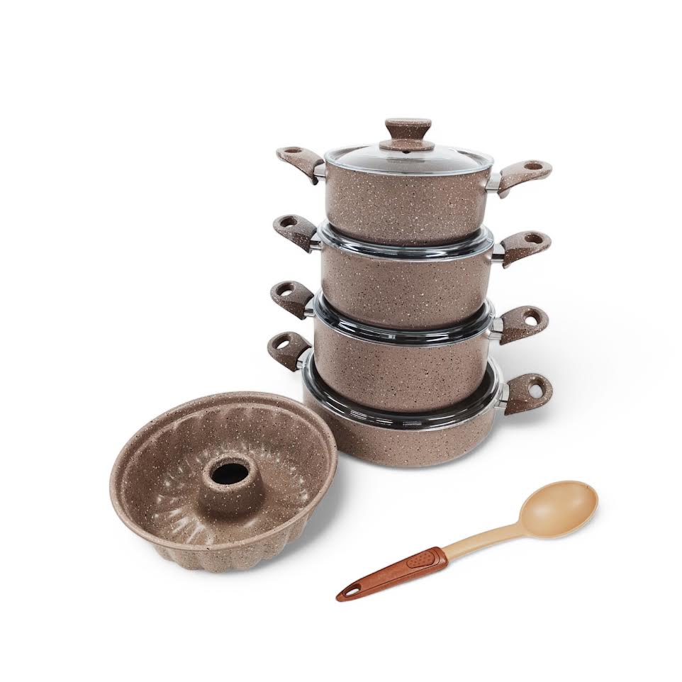 10 Piece Leydi Turkish Granite Pot Set Brown