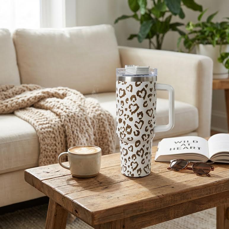 1.2Lt Stainless Steel Animal Print Flask White