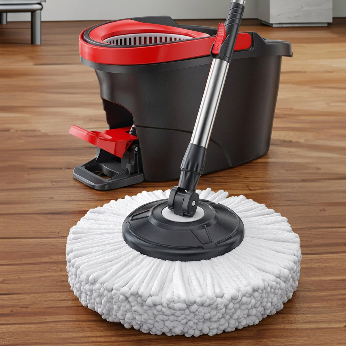 Rotating Spin Mop & Bucket with 2 Mop Heads - Black & Red