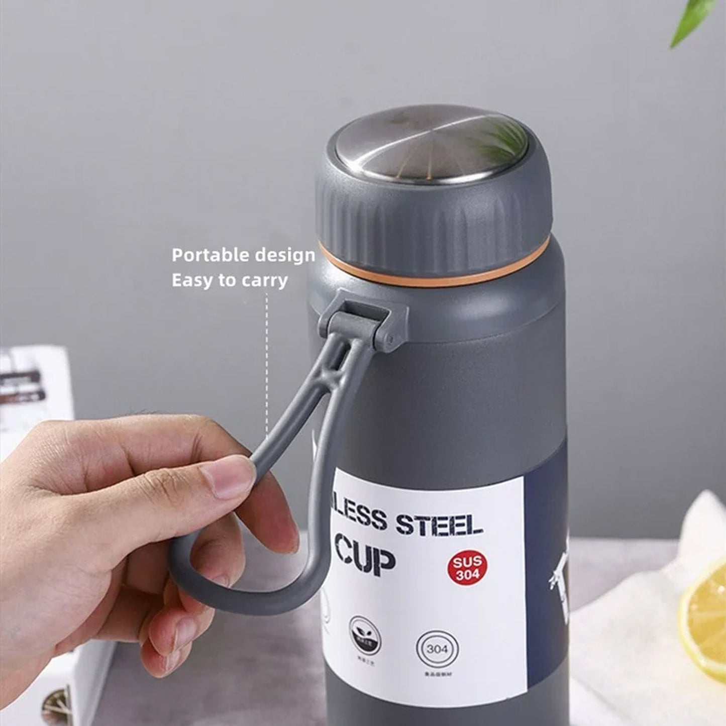 Kitchen Life Insulated Stainless Steel Sports Fitness Portable Water Bottle Grey
