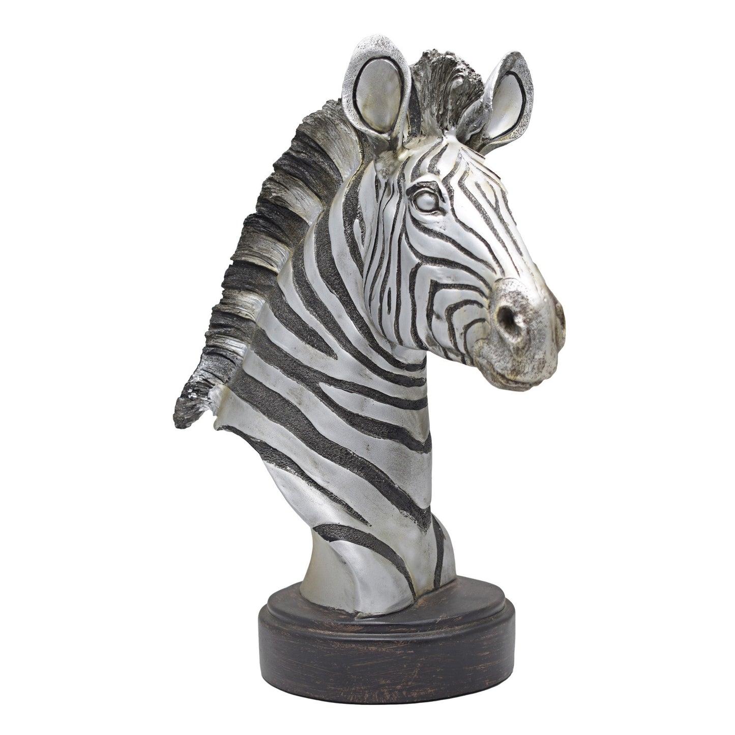 Urban Decor Antique Zebra Head On Pillar 46cm - Silver
