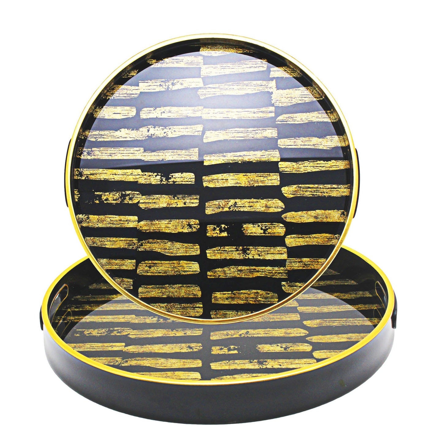 Urban decor Glass 2 Piece Tray With Marble Finish - Black & Yellow