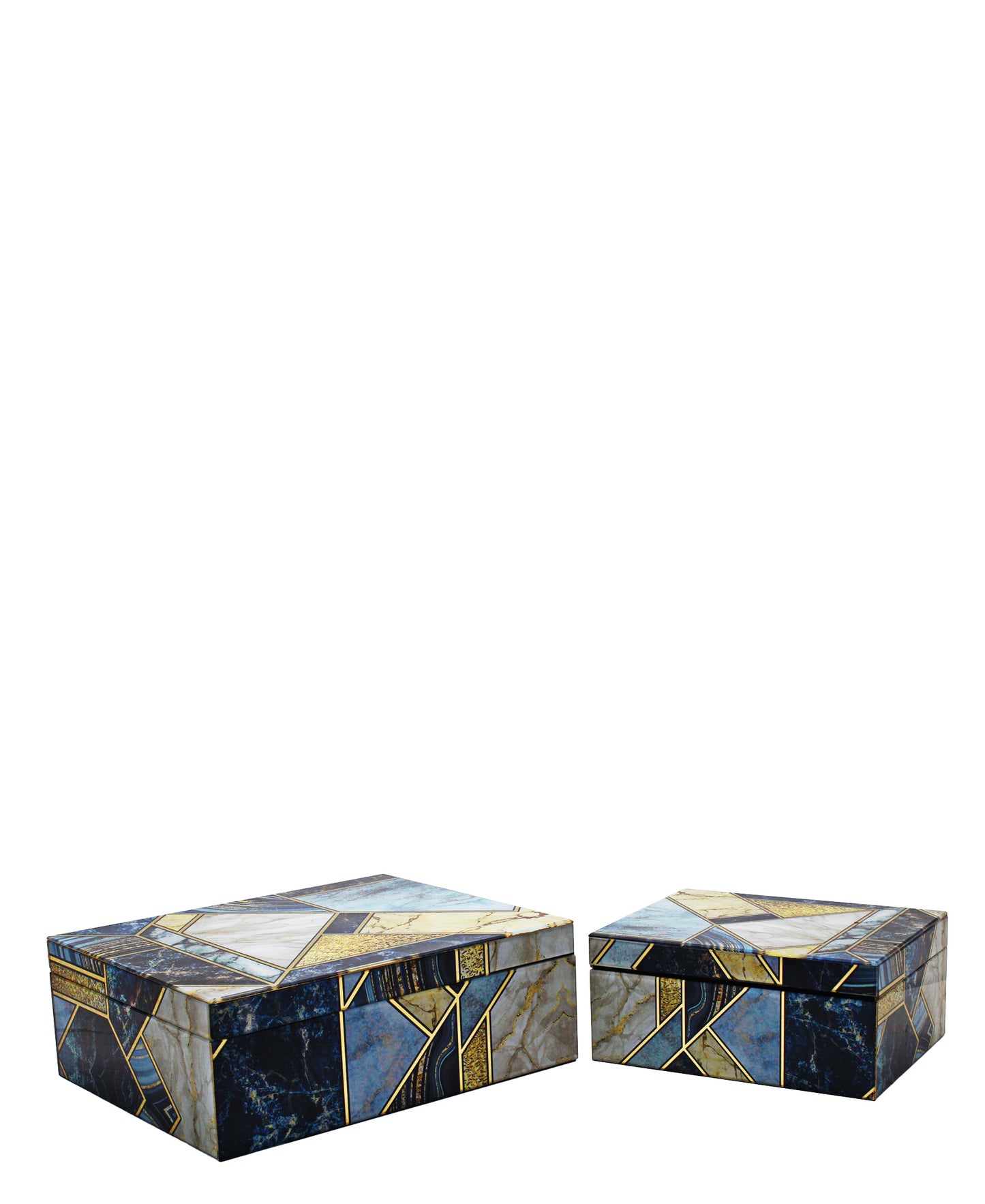 Urban Decor Glass Agate Geometric Box 2 Piece - Blue & White