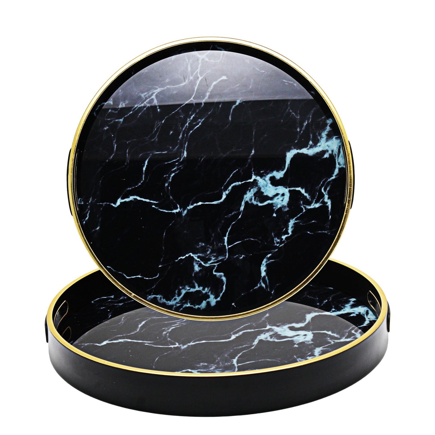 Urban Decor Glass 2 Piece Tray With Marble Finish - Black