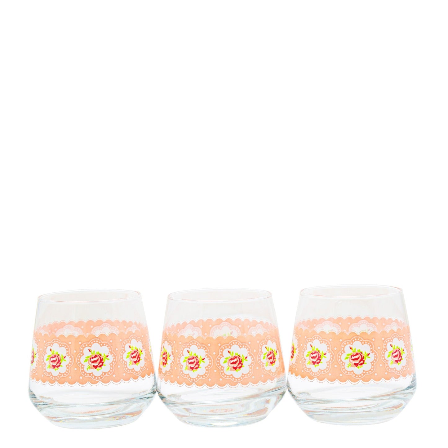 LAV 3 Piece Mona 345ml Whiskey Glass - Clear With Pink Print