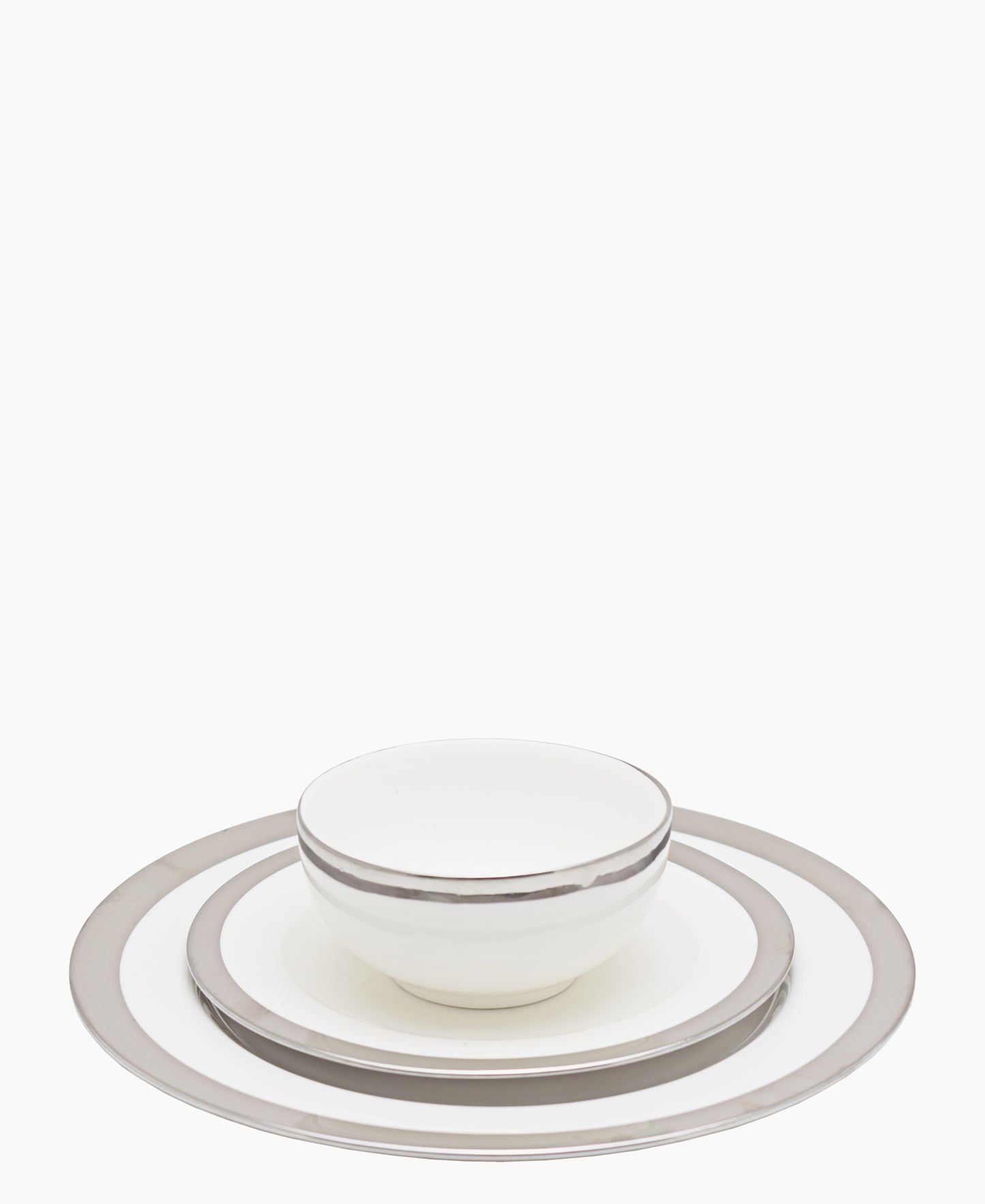 Kitchen Life Dinner 3 Piece Set - White and Silver Rim