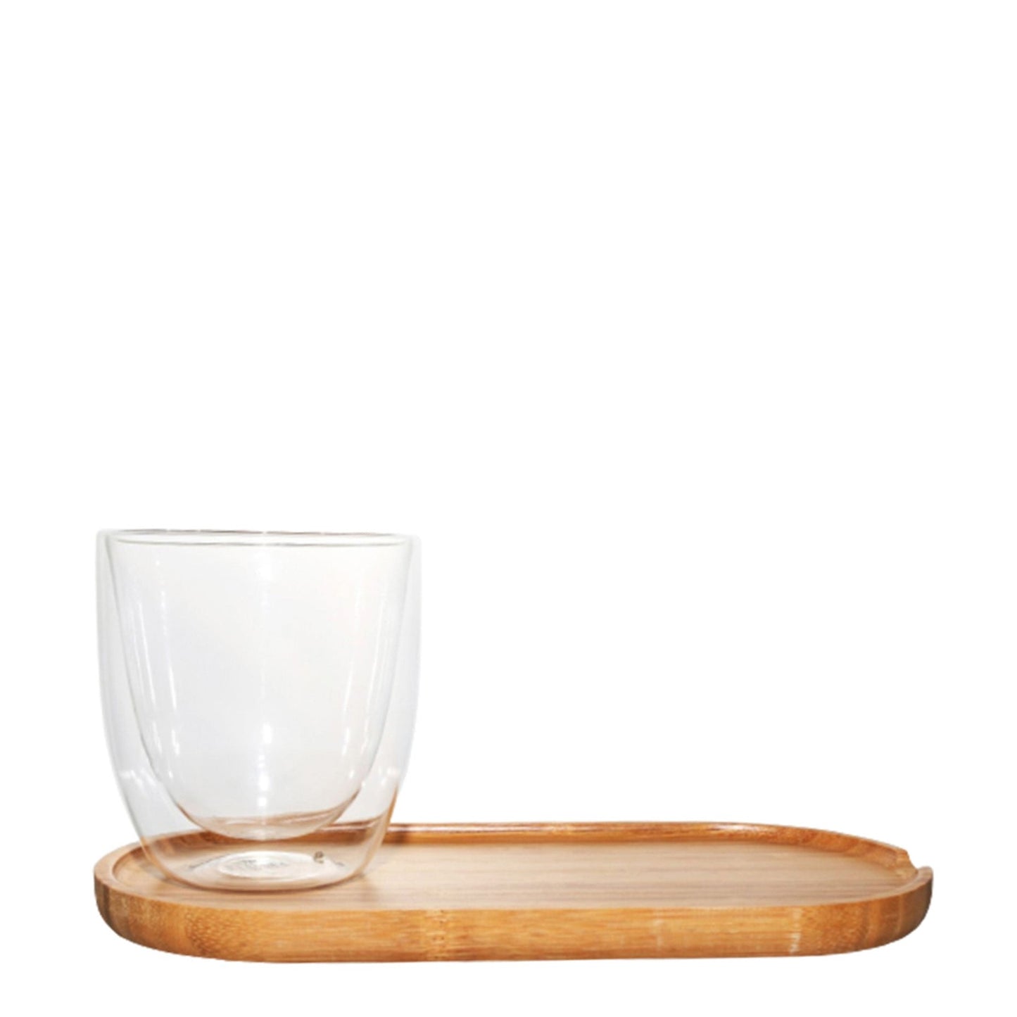 The Barista Borosilicate Glass Cup With Bamboo Saucer - Clear