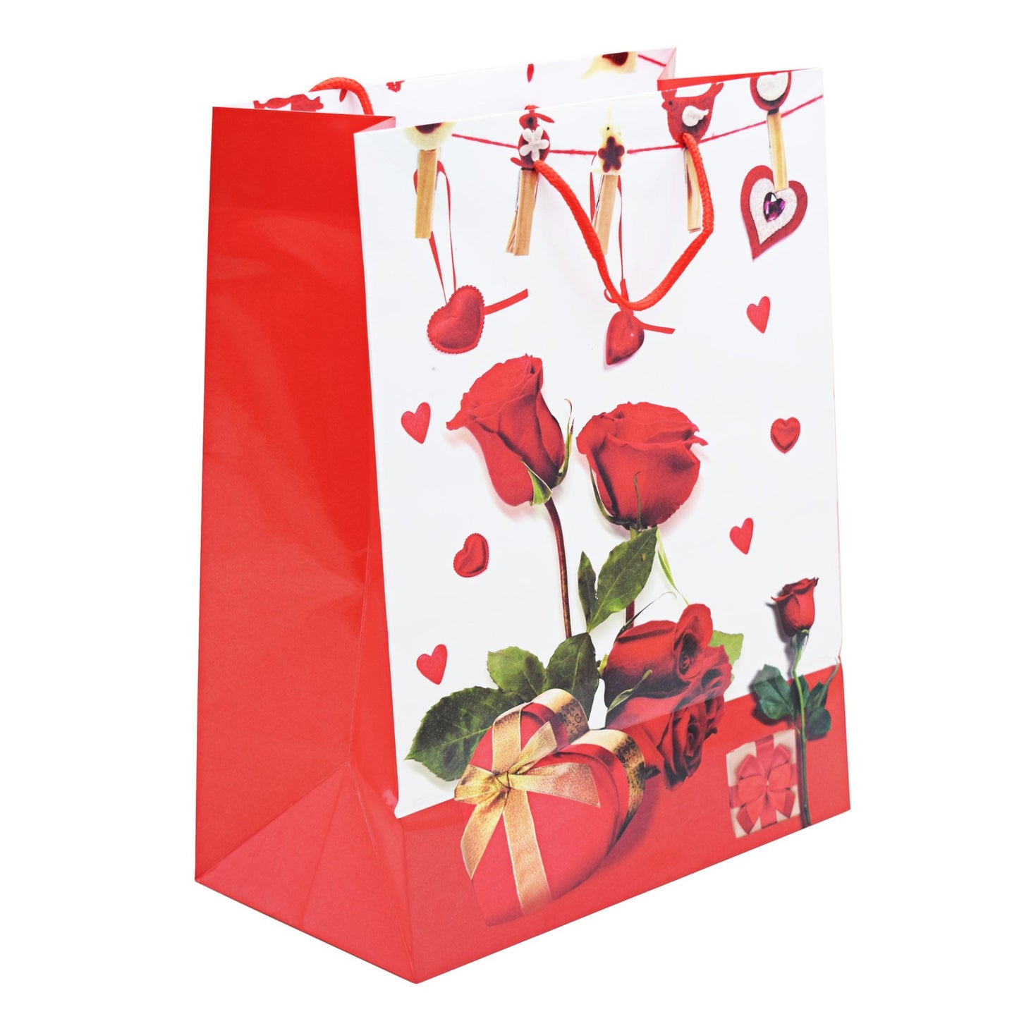Lovers Design Heart Gift Bag 33cm - Red & White