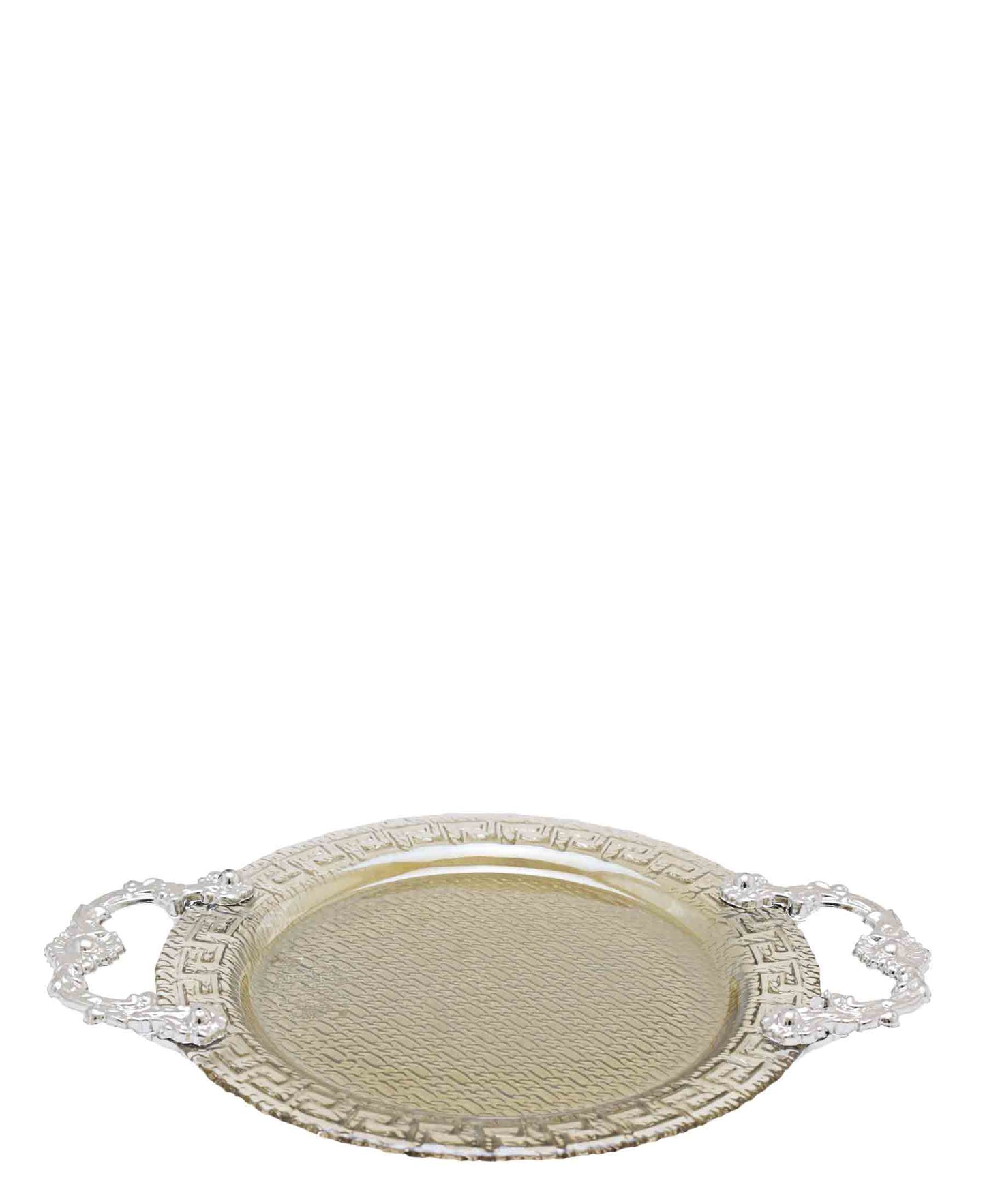 Bursa Collection 3 Piece Versace Glass Plate With Handles Set - Silver