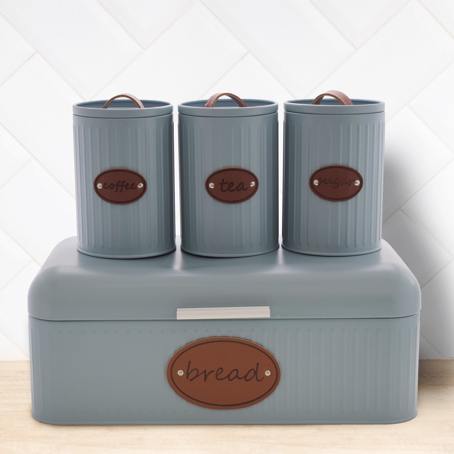 Kitchen Life French Bread Bin & Canister Set - Duck-Egg Blue