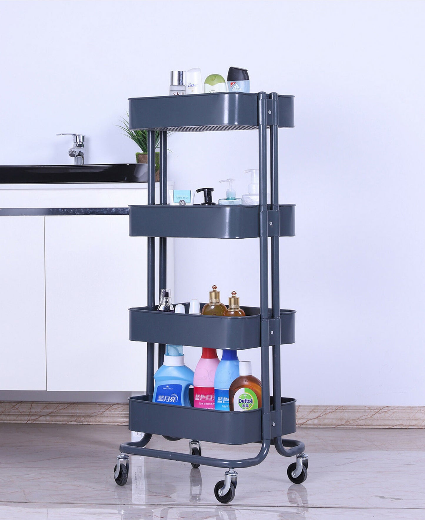 Monaco 4 Tier Kitchen Storage Rack With Wheels - Blue