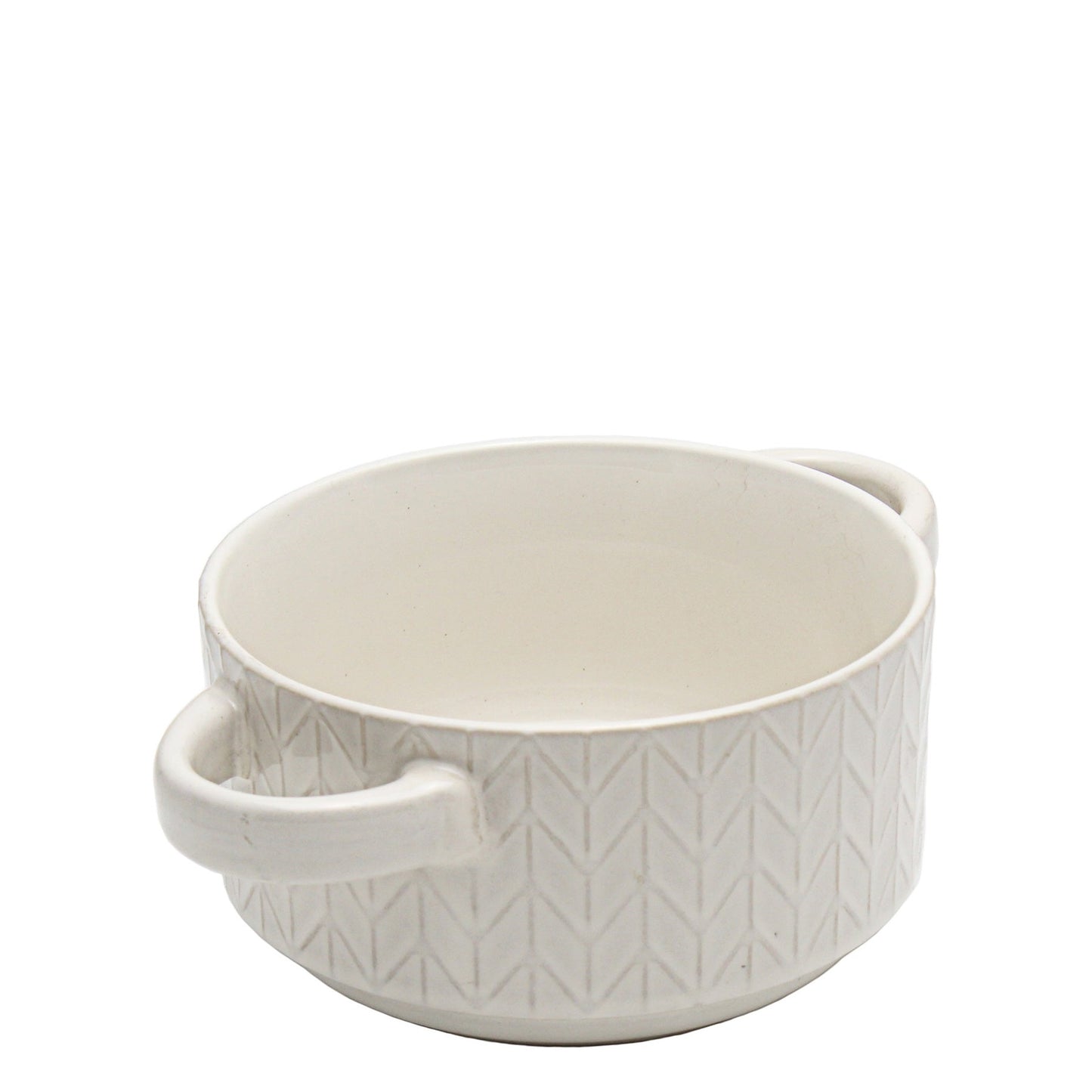 Kitchen Life Embossed Ceramic Soup & Serving Bowl - White