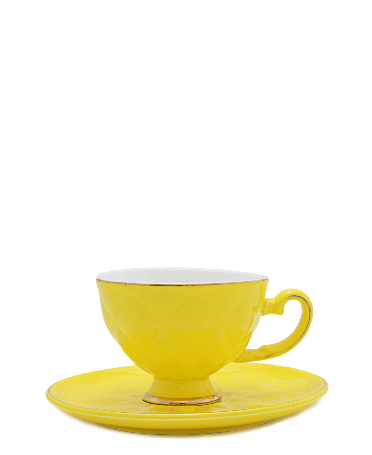 Kitchen Life Cup & Saucer 3 Piece - Yellow With Gold Rim