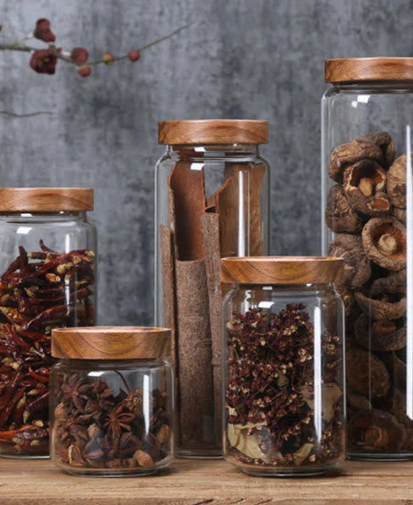 Turin Borosilicate 3 Piece Canister With Acacia Lid - Clear