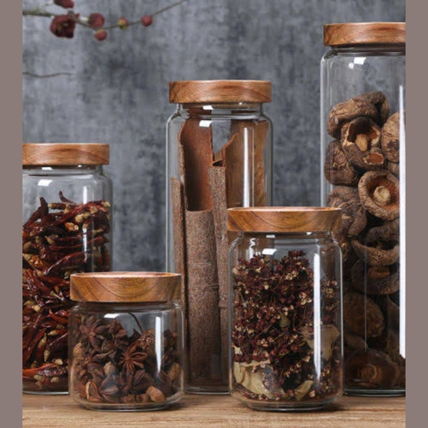 Turin Borosilicate 3 Piece Canister With Acacia Lid - Clear