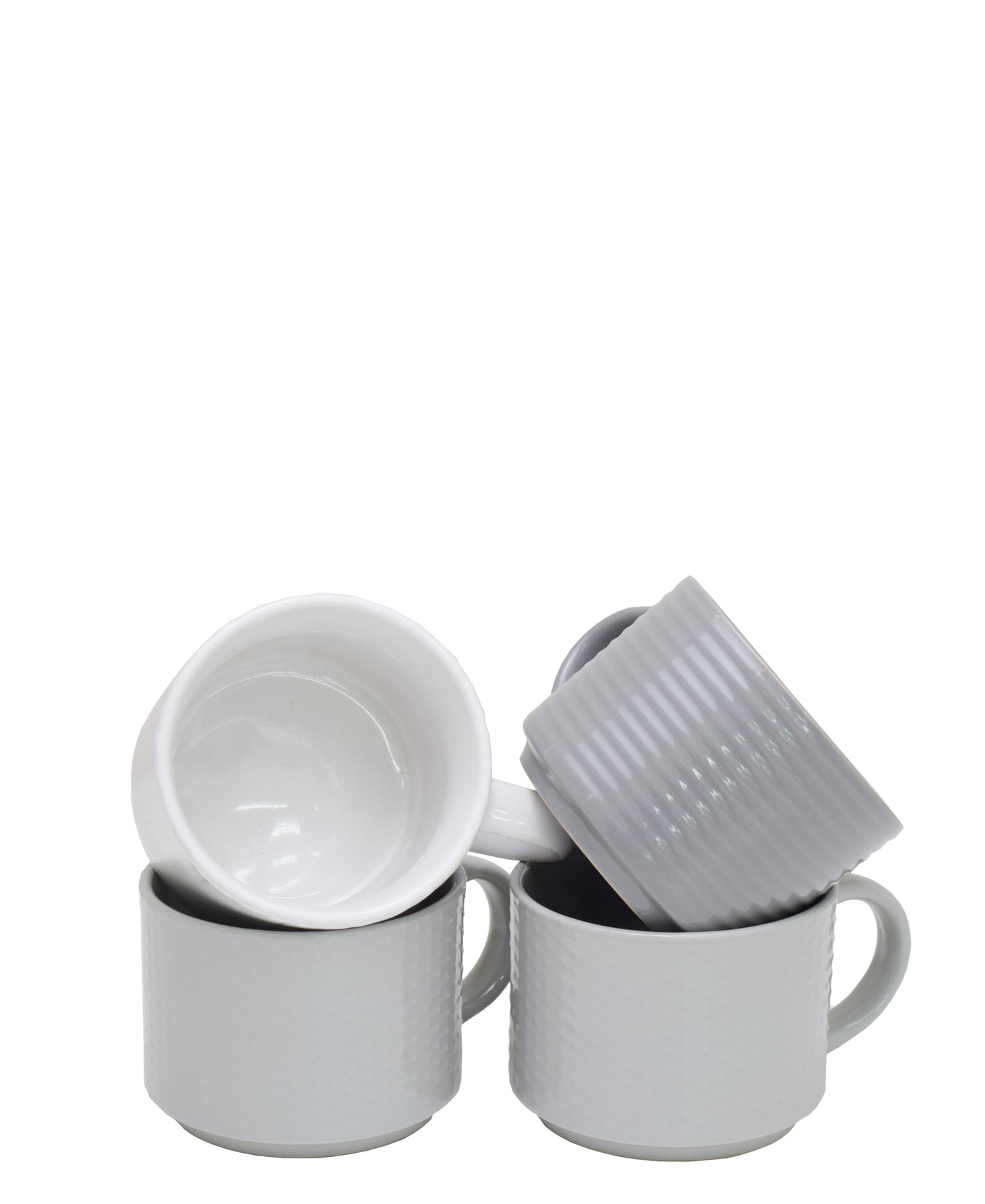kitchen Life 4 Piece Mug Set - Embossed White and grey