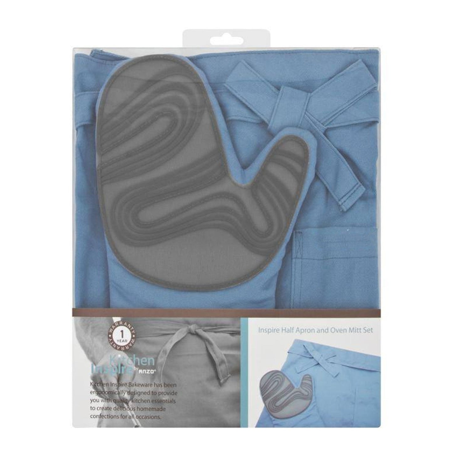 Kitchen Inspire Half Apron & Oven Mitt - Blue