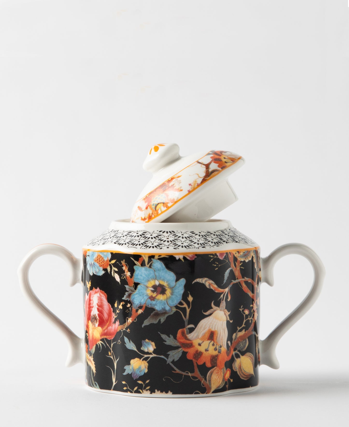 Jenna Clifford Midnight Bloom Sugar Pot 14.5cm - Black & White